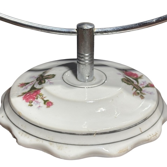 VTG Porcelain Base Double Sided Magnifying Vanity Make Up Mirror Roses Floral - Picture 7 of 10